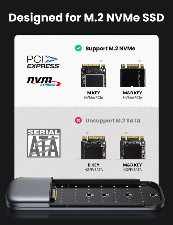 ORICO M2 NVME SSD Case, M.2 NGFF SATA Case, Hard Drive Case untuk M Key/ M  + B Key SSD 10Gbps Enclosure M.2 NVME PCIE /SATA M2 Box