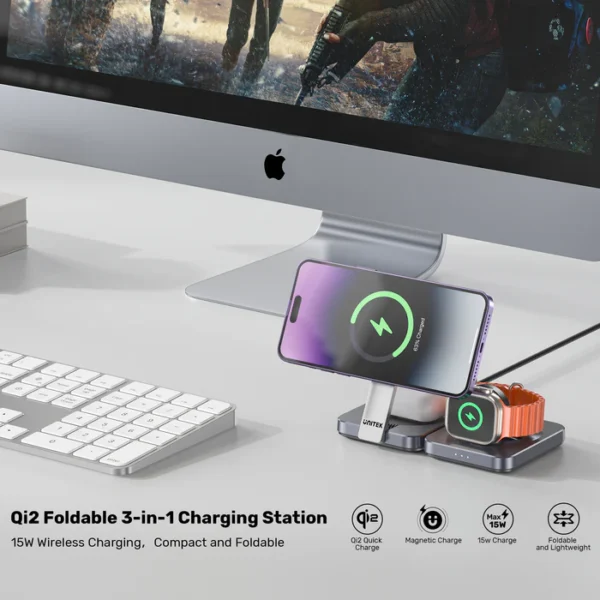 UNITEK P1300AGY01 Qi2 Foldable 3-in-1 Charging Station - Image 6