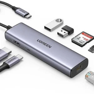 UGREEN 90568 7-IN-1 USB-C TO 2XUSB A, 1X HDMI+RJ45, SD/TF, PD ADAPTER