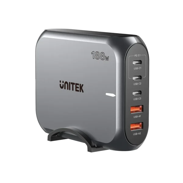 UNITEK P1234AGY01-EU 188W PD3.1 DESKTOP GAN CHARGING STATION (3XUSB-C / 2XUSB-A)