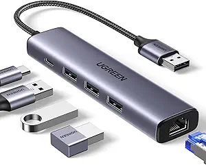 UGREEN 60554 USB 3.0 to Ethernet Adapter 5-in-1 Multiport Hub