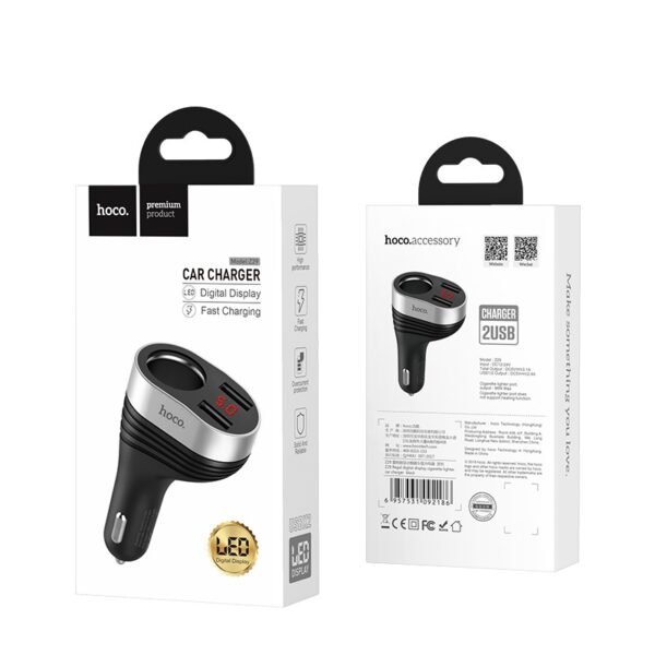 HOCO Z29 DUAL PORT CAR CHARGER DIGITAL DISPLAY - BLACK - Image 2