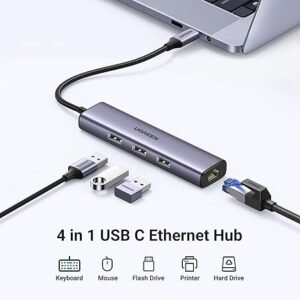 UGREEN 60600 USB C TO 3 PORT USB 3.0 HUB WITH GIGABIT ETHERNET