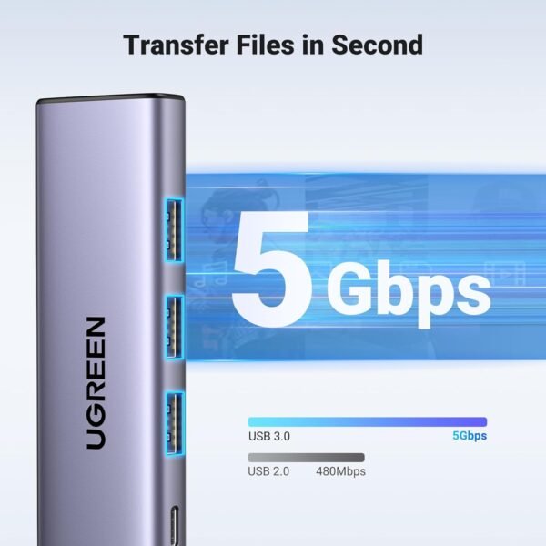 Ugreen 15597 USB-C to 4K@60Hz HDMI + PD  Power + 3 x USB3.0 5gbps usb type c Multifunction Adapte - Image 3