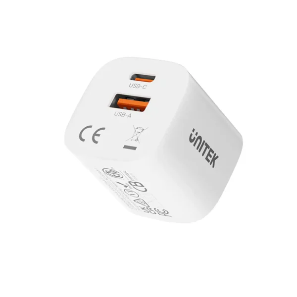 UNITEK P1125AWH01-US DUAL PORT 33W MINI USB WALL CHARGER (1XUSB-C / 1XUSB-A)