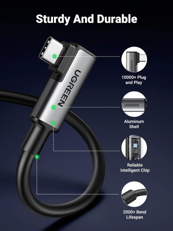 UGREEN 90629 RIGHT ANGLE USB-C TO C VR CABLE 5M (5GBPS) BLK - Image 3