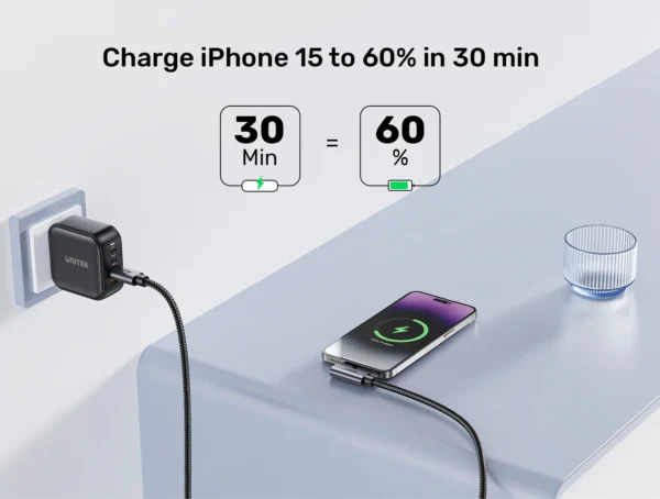 UNITEK C14123BK-0.5M 90 DEGREE USB-C TO C 100W FAST CHARGING CABLE 50CM - Image 3