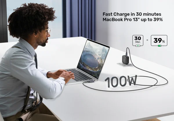 UNITEK C14123BK-0.5M 90 DEGREE USB-C TO C 100W FAST CHARGING CABLE 50CM - Image 2