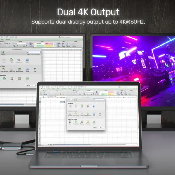UNITEK V1404B USB-C TO DUAL HDMI 4K ADAPTER 15CM - Image 2