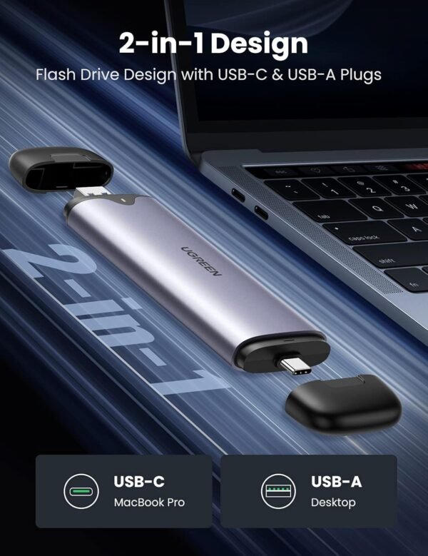 UGREEN 70532 M.2 NVMe SSD Enclosure – Aluminum, 10Gbps USB-C/USB-A, Tool-Free Design - Image 5