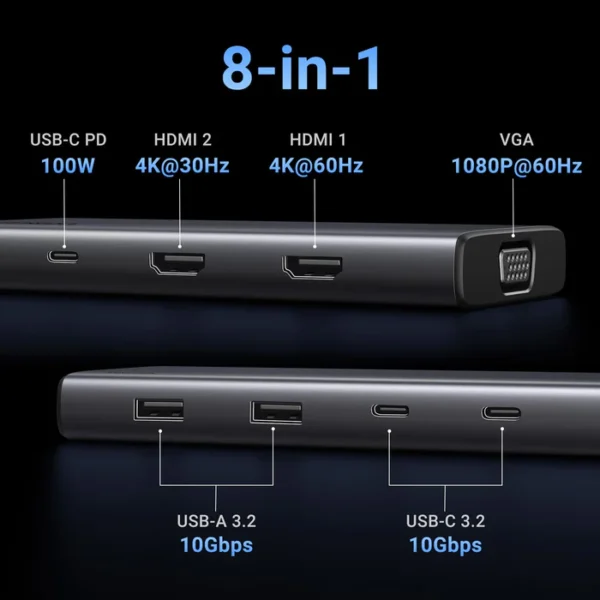 UGREEN 35588 8 in 1 USB C 4K Docking Station Dual Monitor - Image 5