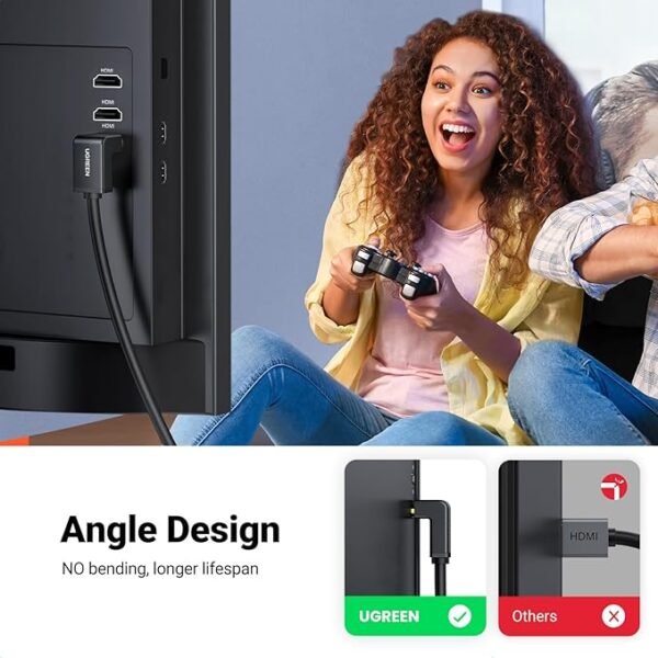 UGREEN 10173 HDMI Cable Right Angle 4K 90 Degree HDMI Cord High Speed Down Angle HDMI 2.0 Cable - Image 5