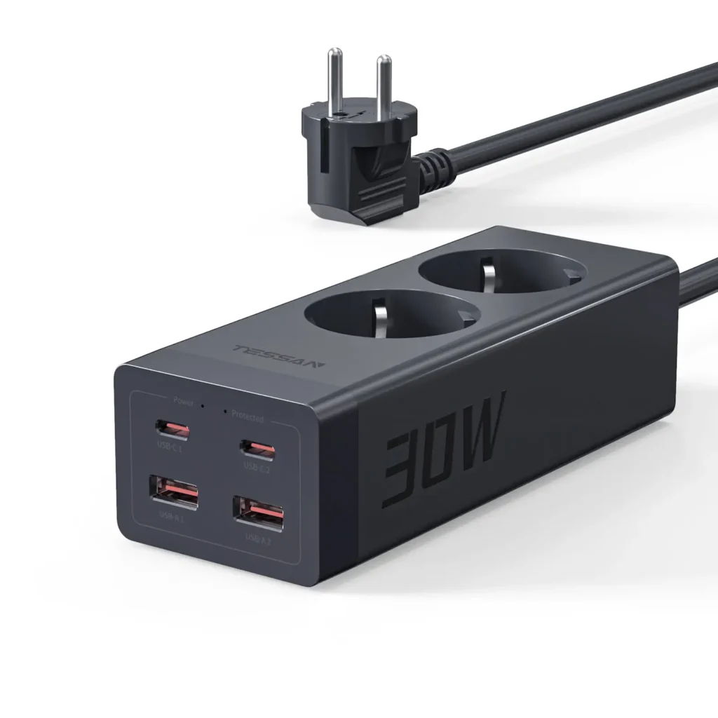 TESSAN TS-FS01DE00 POWER STRIP 2XOUTLETS 2XUSB-A 2XUSB-C 30W 2M
