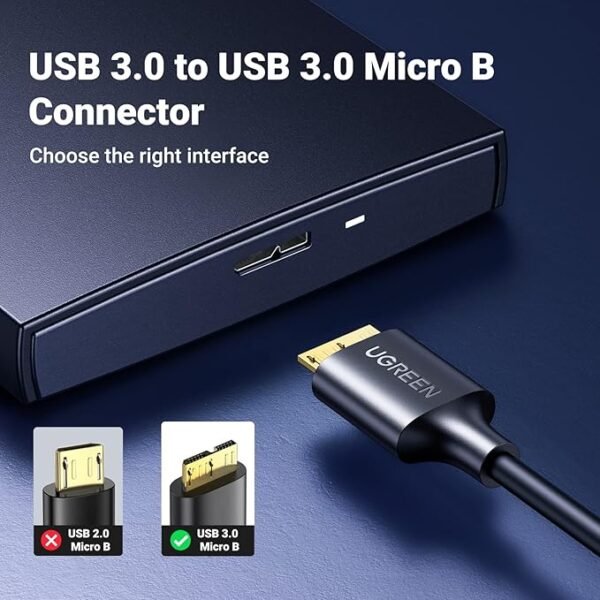UGREEN 10840 Micro USB 3.0 Cable USB 3.0 Type A Male to Micro B Cord Compatible - Image 4
