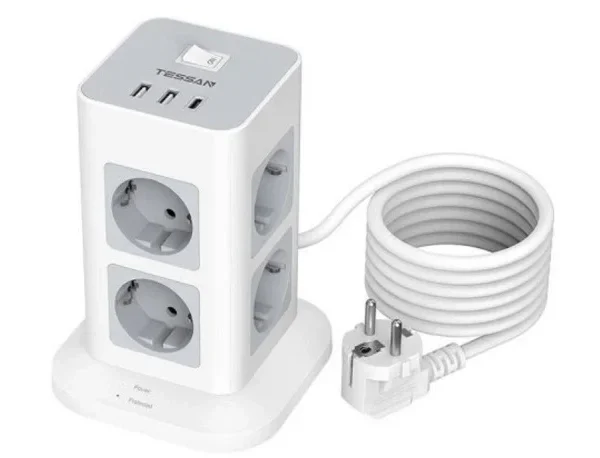 TESSAN TPS03-DE-C POWER STRIP 8AC OUTLETS  2-USB, 1-USB-C 2M
