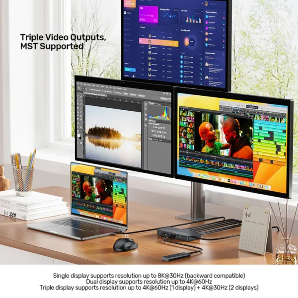UNITEK D1104A01 USB-C 13-IN-1 SINGLE 8K/ TRIPLE 4K DOCKING STATION WITH 100W PD - Image 4