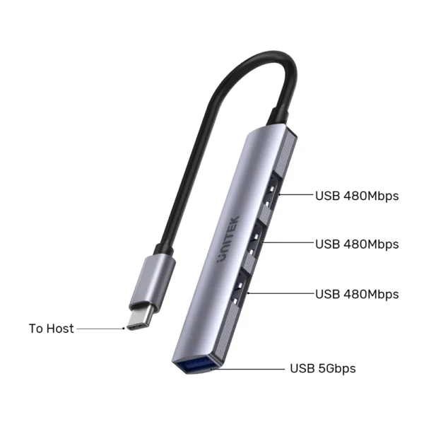 UNITEK H1208B UHUB Q4 4-IN-1 USB-C TO 4-PORT USB HUB - Image 3