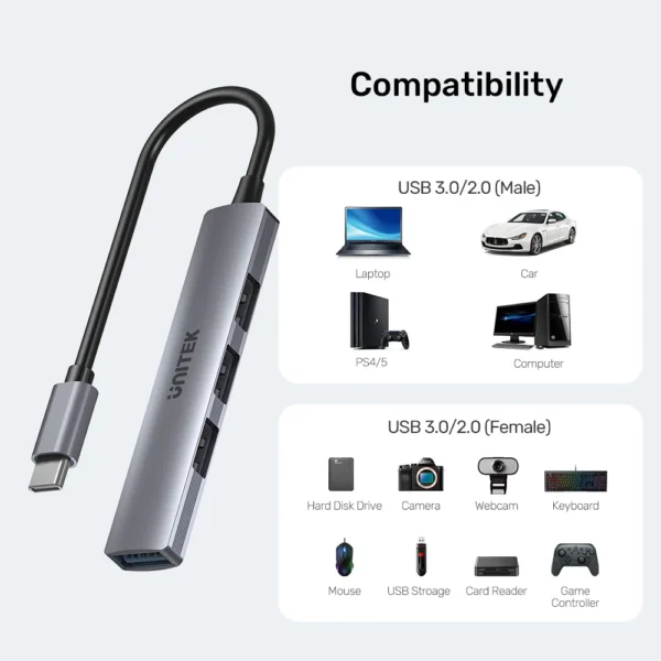 UNITEK H1208B UHUB Q4 4-IN-1 USB-C TO 4-PORT USB HUB - Image 7
