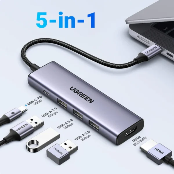 UGREEN 15596 Revodok USB C Hub 5 in 1 Multiport Adapter 4K HDMI  100W Power Delivery - Image 3