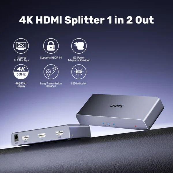 UNITEK V1130A01-EU 4K HDMI SPLITTER 1 IN 2 OUT ULTRA HD - Image 3
