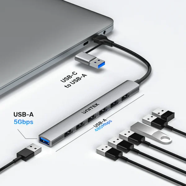 UNITEK H1209AGY01 uHUB S7 USB-C + USB-A TO 7-PORT USB HUB 5GBPS ALUMINIUM - Image 5