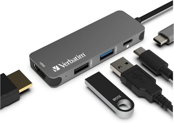 Verbatim VUC-2041D 4-in-1 USB C Hub - Type C Hub w/ 60W Power Delivery,