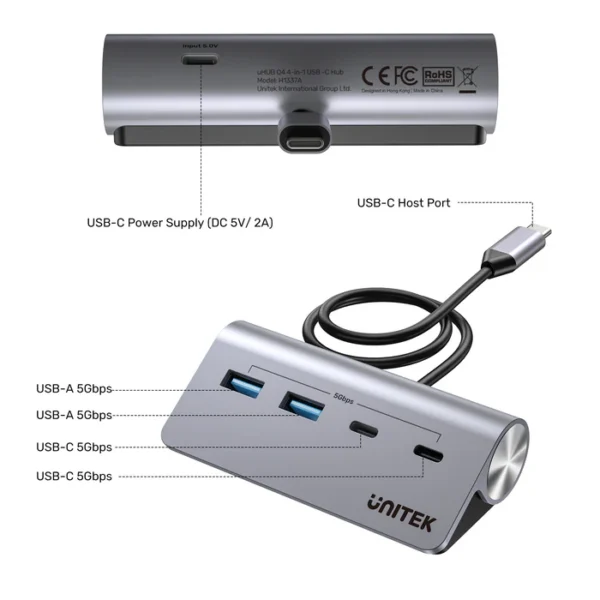 UNITEK H1337AGY01 uHUB Q4 4-IN-1 USB-C HUB 2XUSB-A, 2XUSB-C - Image 8