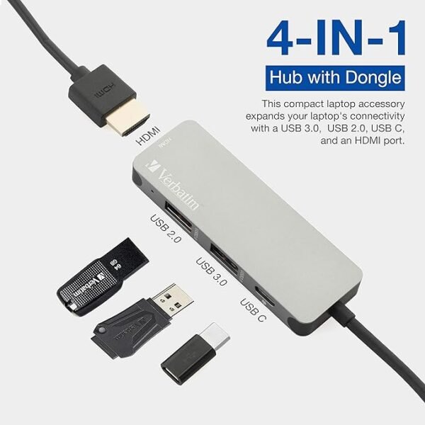 Verbatim VUC-2041D 4-in-1 USB C Hub - Type C Hub w/ 60W Power Delivery, - Image 2