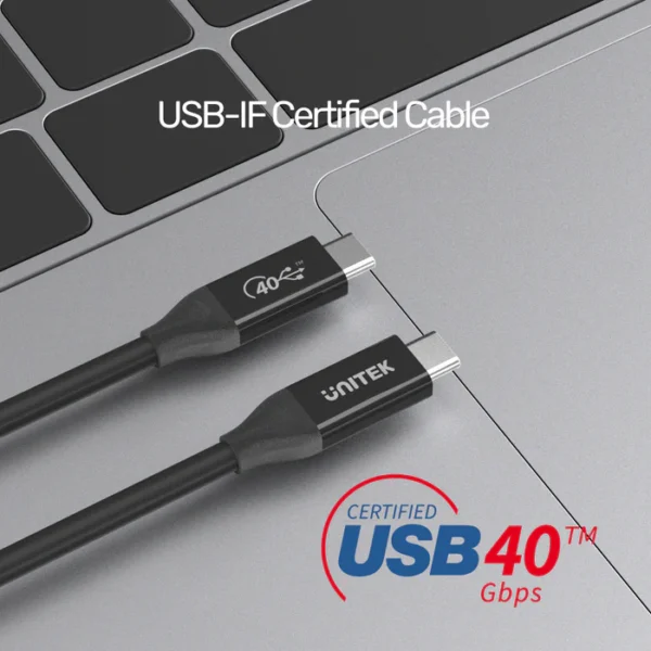 UNITEK C14100BK-0.8M USB4 THUNDERBOLT 3 USB-C TO C CABLE 100W 8K@60HZ - Image 2
