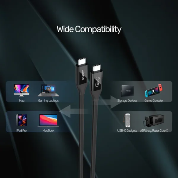 UNITEK C14100BK-0.8M USB4 THUNDERBOLT 3 USB-C TO C CABLE 100W 8K@60HZ - Image 6