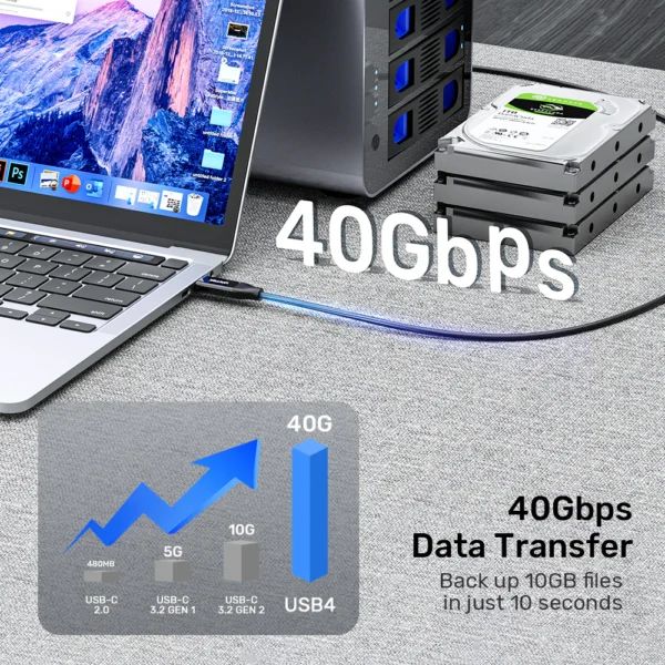 UNITEK C14100ABK01-2M USB4 THUNDERBOLT 3 & 4 USB-C TO C CABLE 240W 8K@60HZ - Image 3