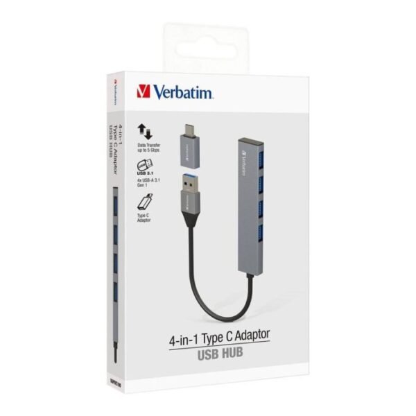 VERBATIM 66627 4-IN-1 HUB WITH TYPE-C CONVERTER USB 3.1
