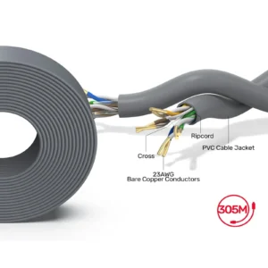 UNITEK Y-C876AGY Cat 6 Ethernet Cable (305 Meter) 23AWG Bare Copper, UTP, 250MHz, 1Gbps, Fluke Certified