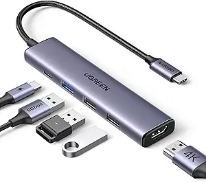 UGREEN 25101 5-IN-1 USB-C TO 8K@30HZ HDMI, 3XUSB-A, 100W PD, ADAPTER