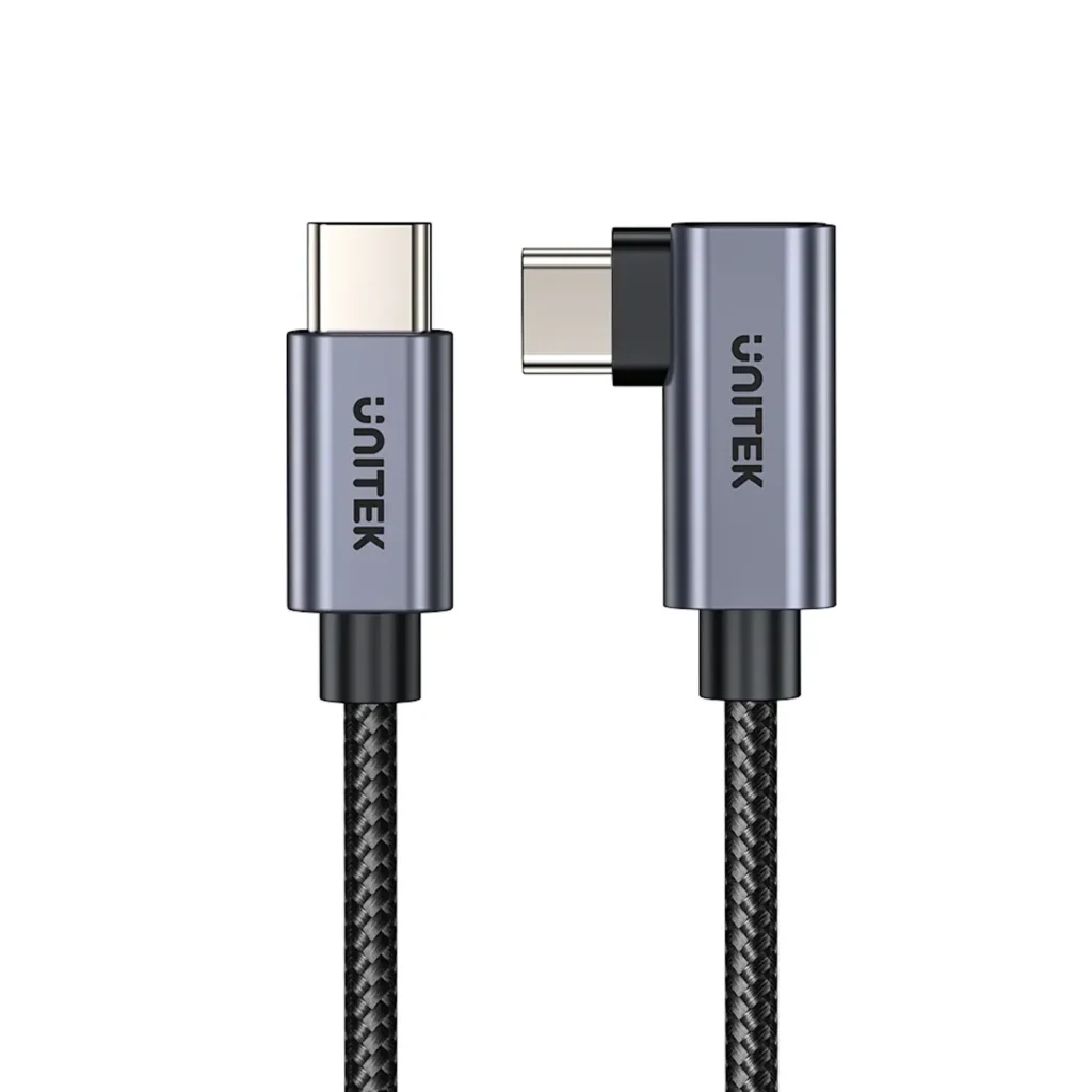 UNITEK C14123BK-0.5M 90 DEGREE USB-C TO C 100W FAST CHARGING CABLE 50CM