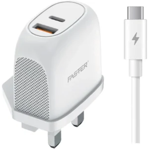 FASTER V400B 22.5W Dual Port Fast Charger – USB Wall Adapter with 100cm Charging Cable