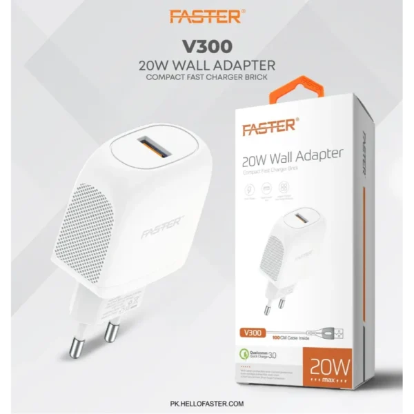 FASTER V300 20W Smart Charger – Fast USB Wall Adapter with Power Delivery